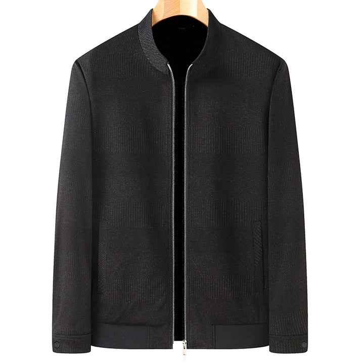 Men's bomber jacket with jacquard stripe structure, stand-up collar and concealed zipper Mune Fashion