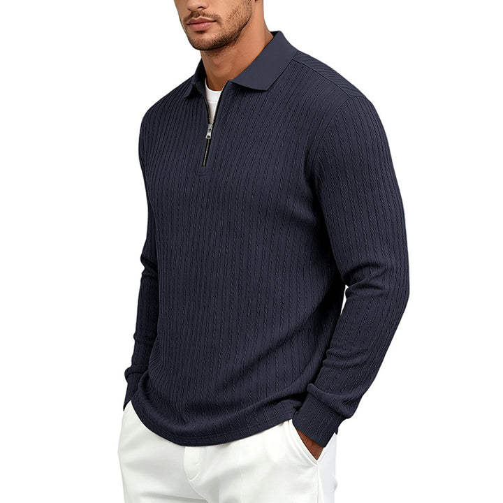 Men's fine knit polo sweater with concealed half zip and cable structure Mune Fashion
