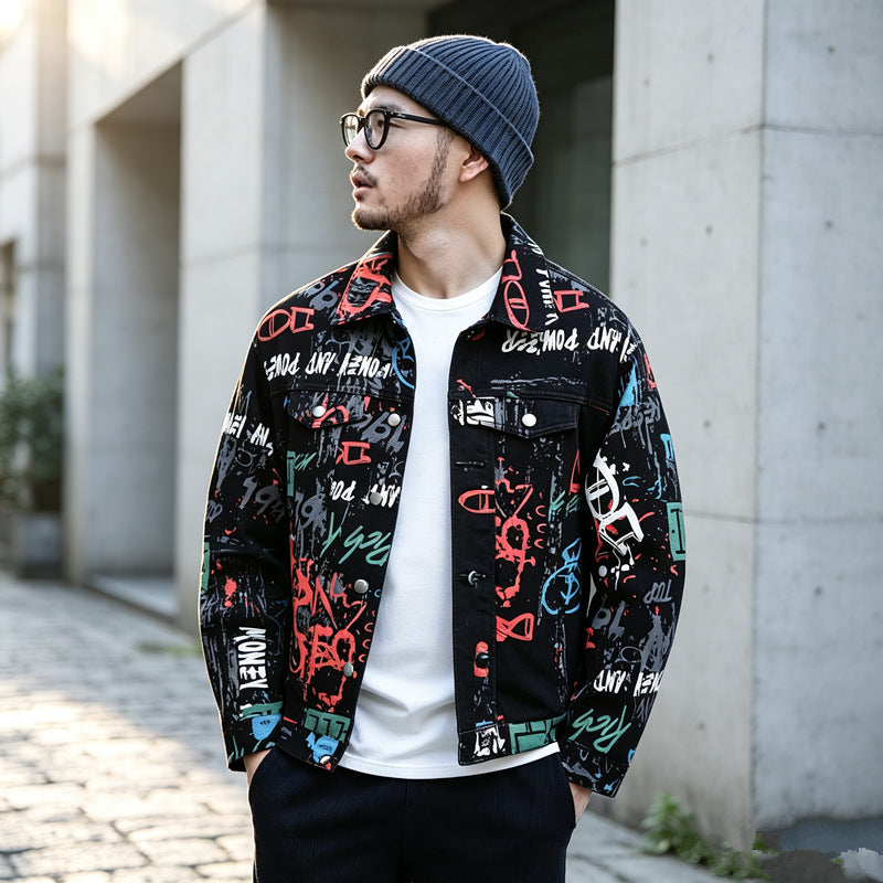 Men's Stylish Graffiti Denim Jacket Mune Fashion
