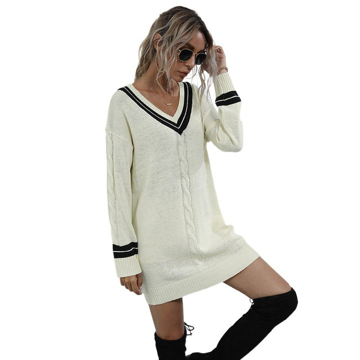 Women's Casual Knit Dress with V-Neck Mune Fashion