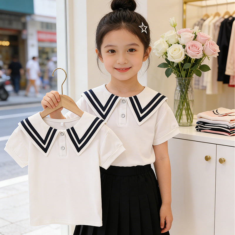 Girl sailor T-shirt with contrasting collar Mune Fashion