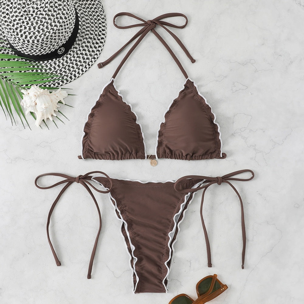 Women Triangle Bikini Set with playful ruffle detail Mune Fashion