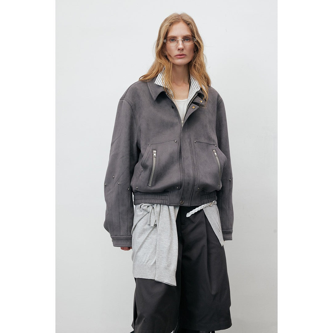 Men's short jacket in faux suede with stud appliqué and zip pockets Mune Fashion
