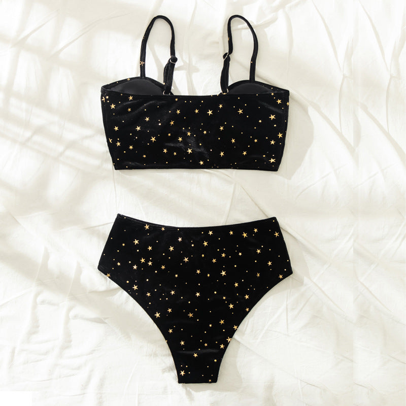 Women's High-Waisted Bikini with Glamorous Star Motif Mune Fashion
