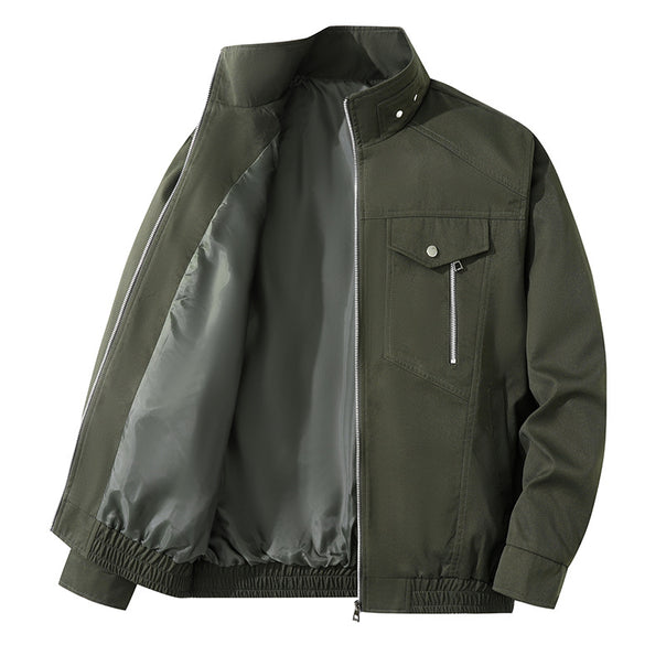 Men's  zip-front lightweight utility jacket with stand collar snap closure and chest zip pocket Mune Fashion