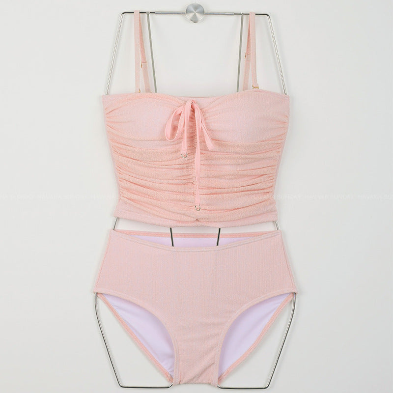 Ladies high-waisted bikini set with ruched top and adjustable straps Mune Fashion