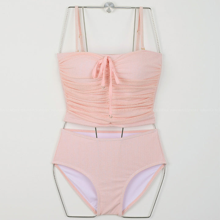 Ladies high-waisted bikini set with ruched top and adjustable straps Mune Fashion