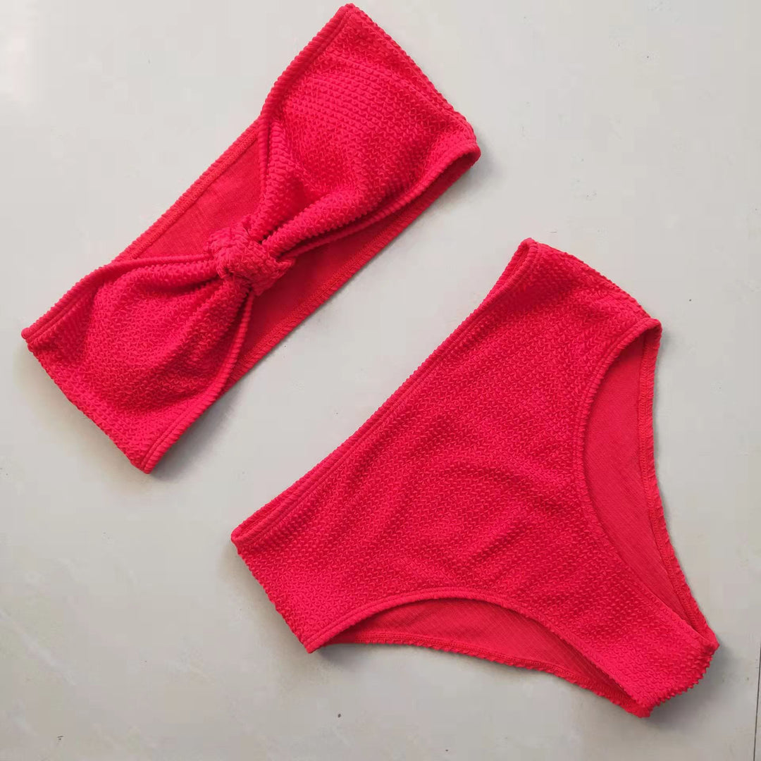 Women's bikini set with textured surface and fashionable knot Mune Fashion