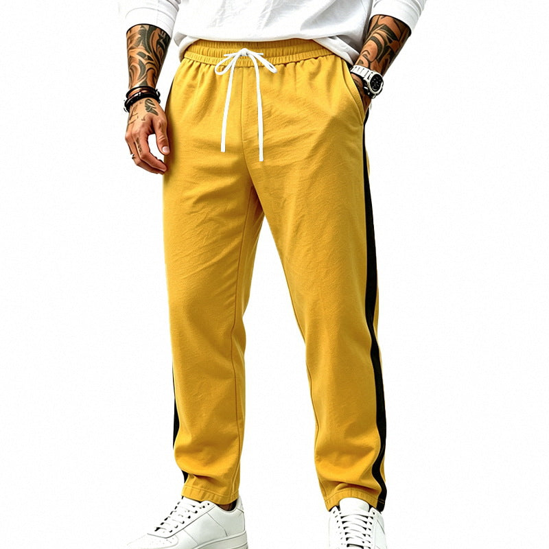 Men's Athletic Track Pants with Straight Leg, Side Contrast Band and Elastic Drawstring Mune Fashion