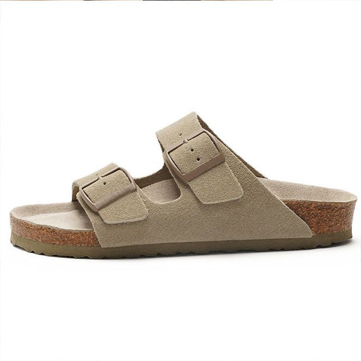 Unisex cork footbed slides with adjustable double straps made of suede Mune Fashion