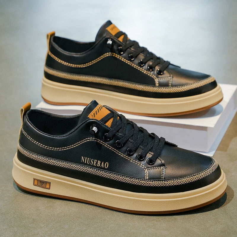 Women's Fashionable Leather Sneakers with Comfortable Cushioning and Slip-Resistant Sole Mune Fashion
