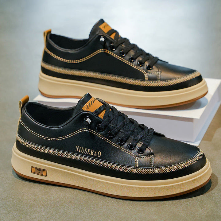 Women's Fashionable Leather Sneakers with Comfortable Cushioning and Slip-Resistant Sole Mune Fashion