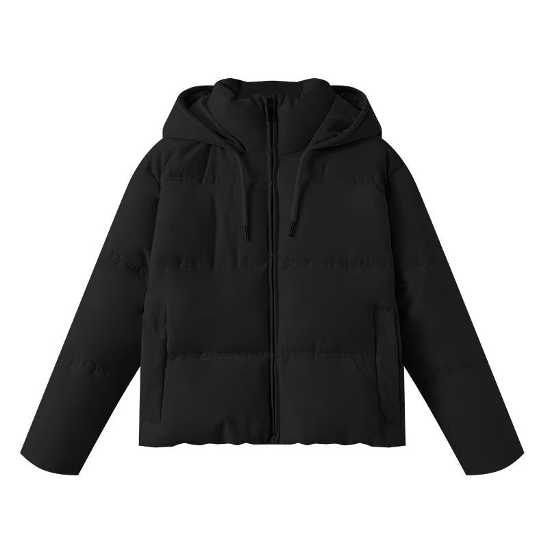 Women's short padded hooded jacket in boxy cut with full-length zipper and side pockets Mune Fashion
