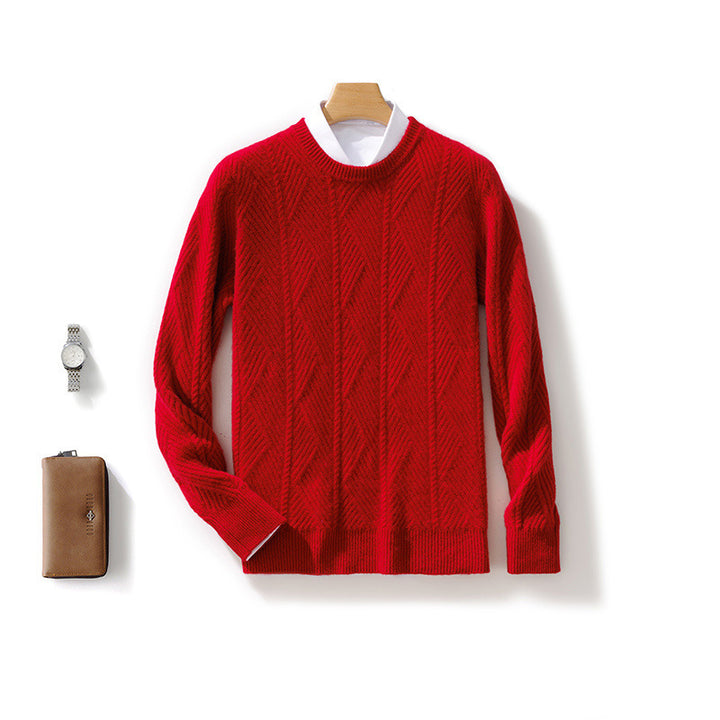 Men's structured crew neck pullover made of soft wool blend with chevron knit Mune Fashion