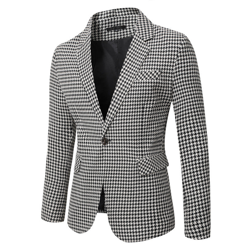 Men's tailored blazer with houndstooth pattern, lapel collar and flap pockets Mune Fashion
