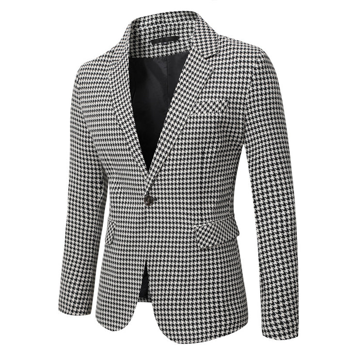 Men's tailored blazer with houndstooth pattern, lapel collar and flap pockets Mune Fashion