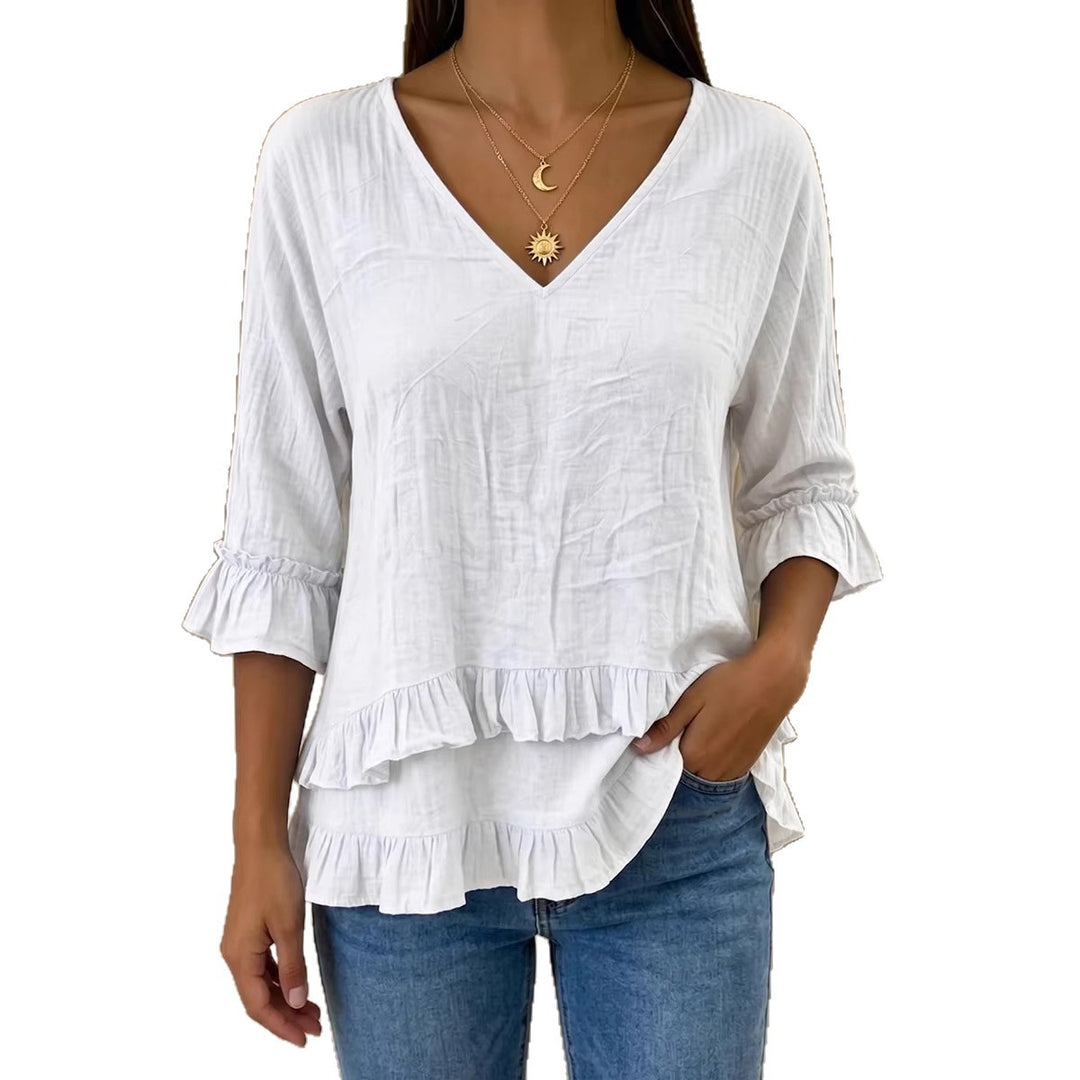 Women's Playful Long Sleeve Blouse with Ruffle Mune Fashion