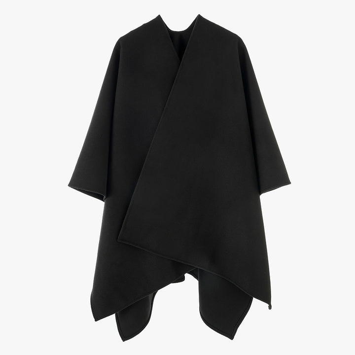 Women Oversize Felt Cape with Wrap Look and Concealed Edge Finishing Mune Fashion