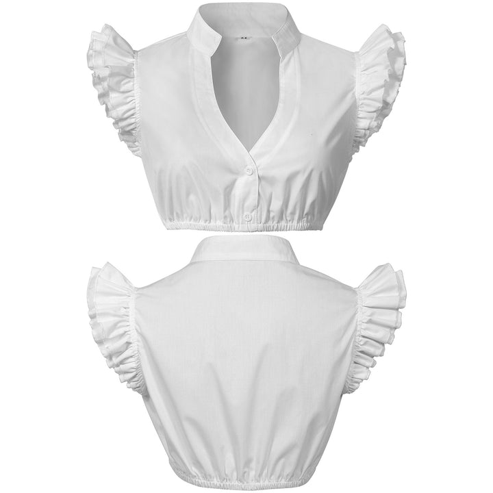 Women's short-cut blouse with stand-up collar V-neck and flared sleeves Mune Fashion