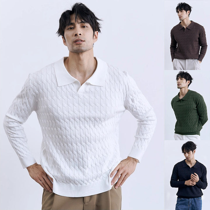 Men's Elegant Knitted Sweater with Stand-Up Collar Mune Fashion