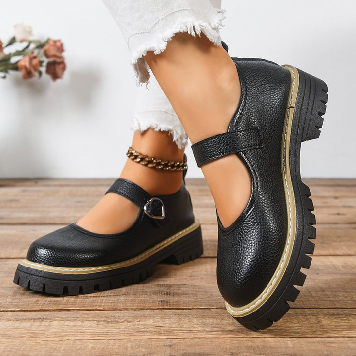 Damen Riemchen‑Slipper im Mary‑Jane‑Stil mit grober Profilsohle und Herzschließe Mune Fashion