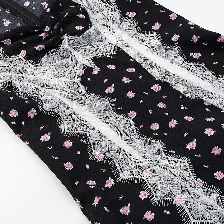 Ladies max dress with lace insert, long sleeves and floral all-over print Mune Fashion