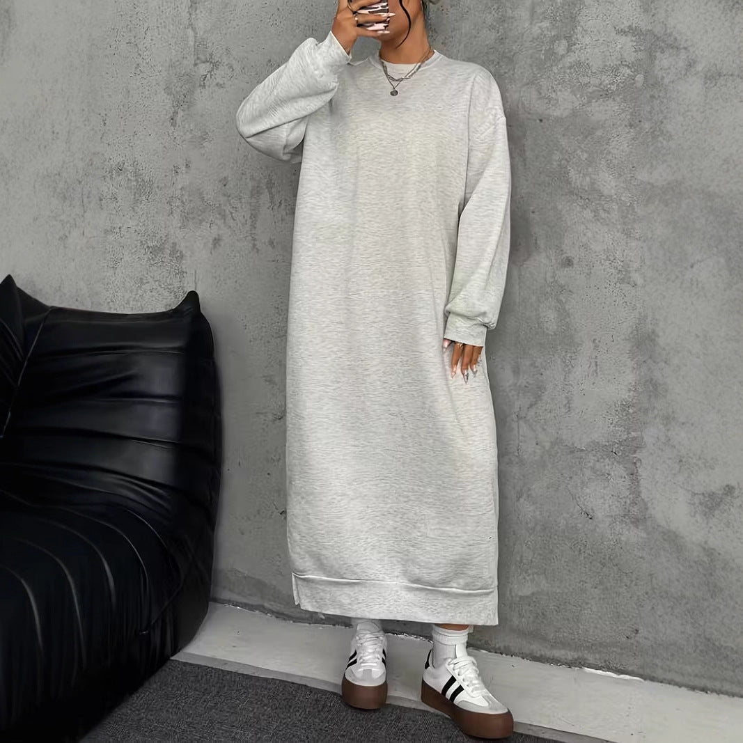 Women's Oversized Sweat Dress Midi Length with Side Slits and Ribbed Cuffs Mune Fashion
