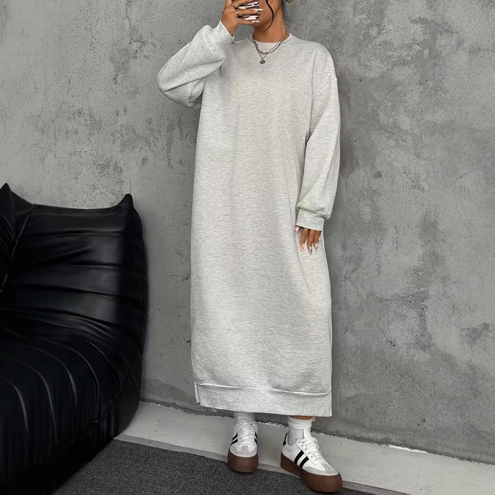 Women's Oversized Sweat Dress Midi Length with Side Slits and Ribbed Cuffs Mune Fashion
