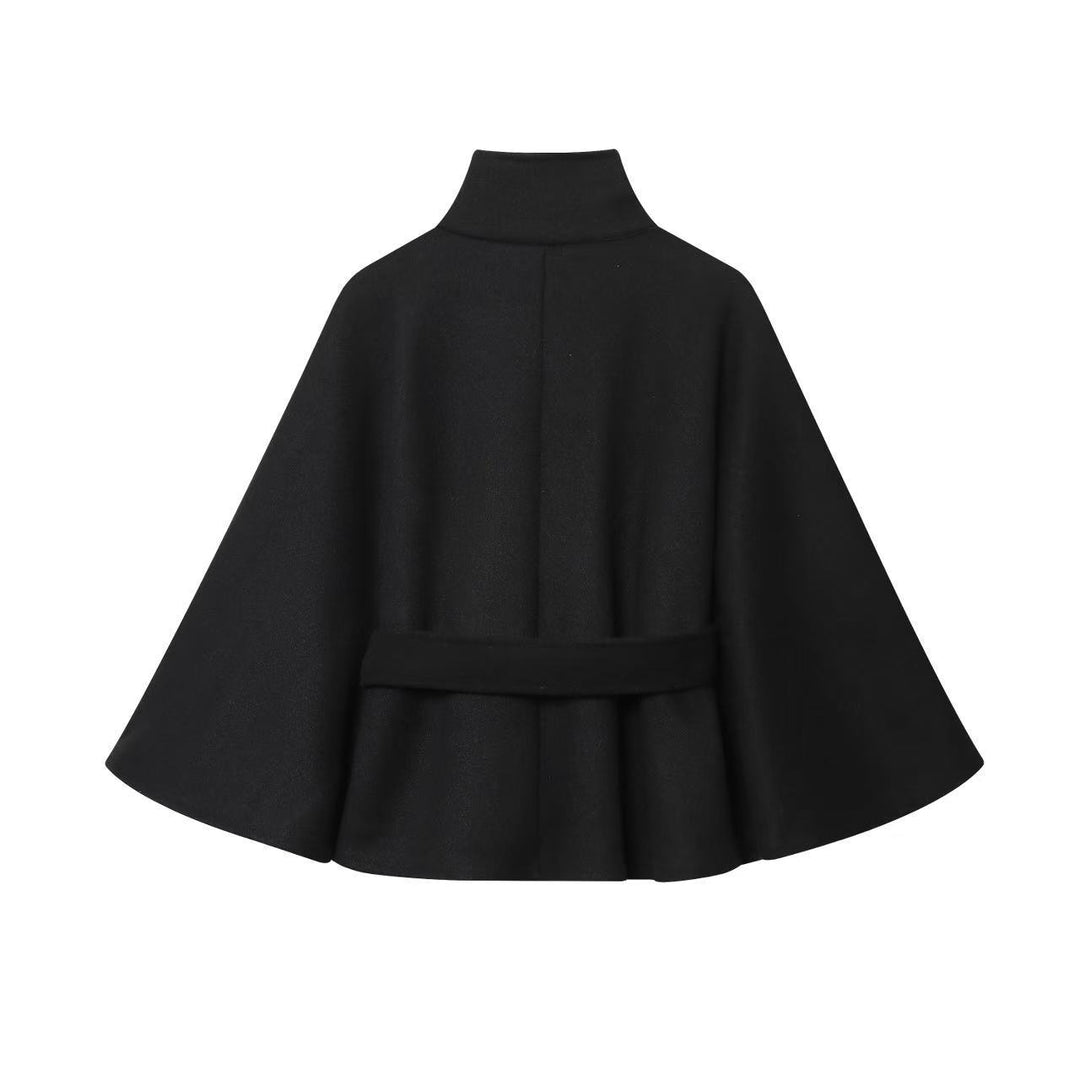 Women Short Cape with padded construction, stand-up collar and tie belt Mune Fashion