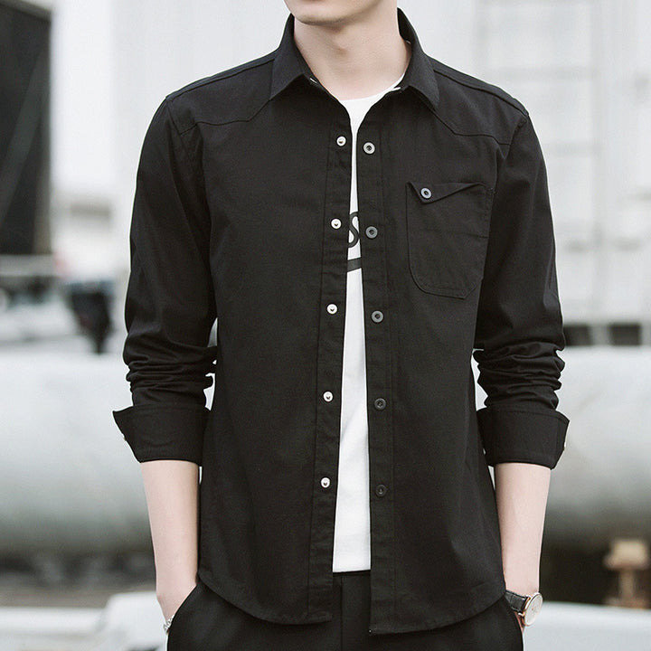 Men's cotton overshirt in worker style with chest flap pocket and shirt collar Mune Fashion