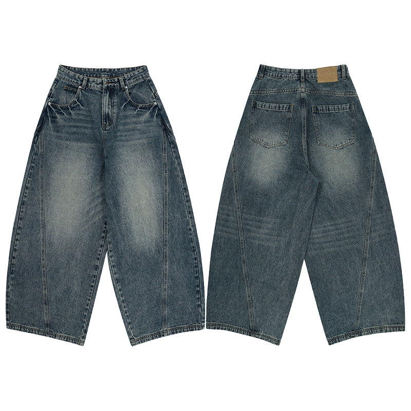 Unisex extra wide denim pants in sculpted baggy cut with low crotch Mune Fashion