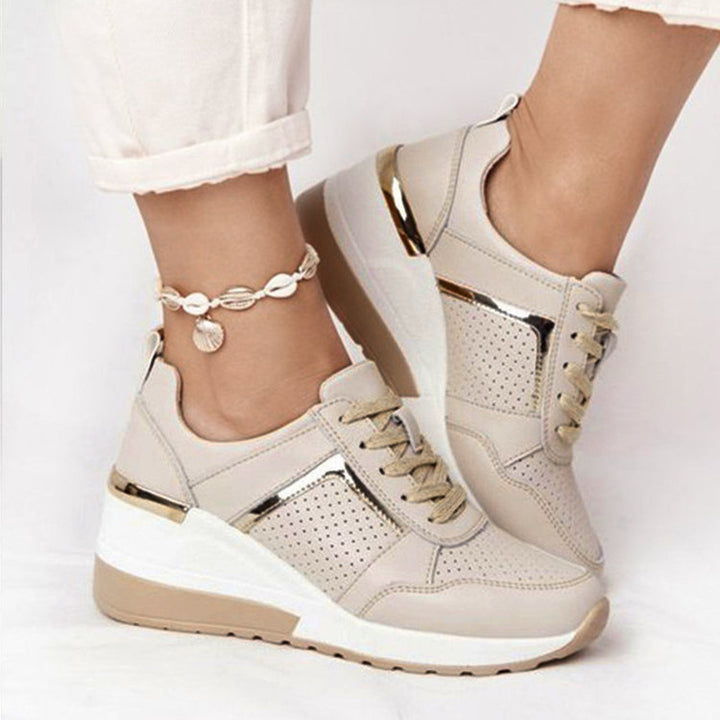 Women’s wedge sneakers with perforated upper material and metallic accent Mune Fashion
