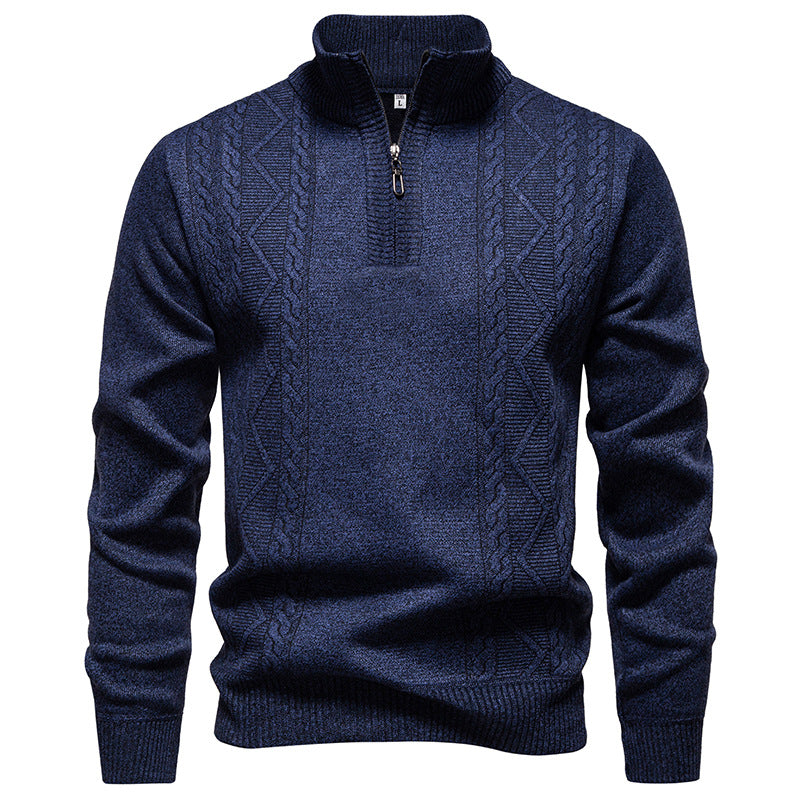 Men's premium knit pullover with half-zip, stand-up collar, and decorative cable pattern Mune Fashion