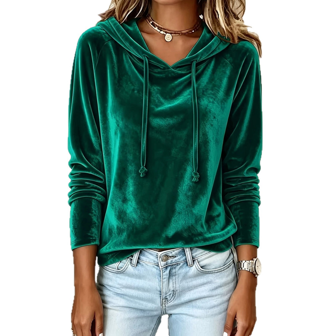 Women Velvet Hoodie with Hood Drawstring and Casual Cut Mune Fashion