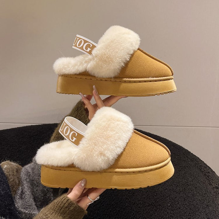 Women's Fur-Lined Slingback Slippers with Elastic Brand Strap and Light Platform Sole Mune Fashion