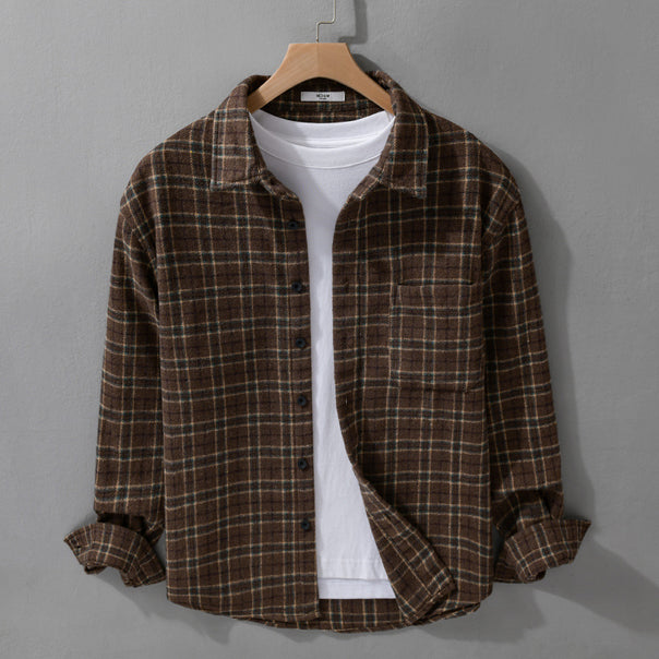 Men's Loose Flannel Shirt Jackets Overshirt with Soft Touch and Patches Chest Pocket Mune Fashion
