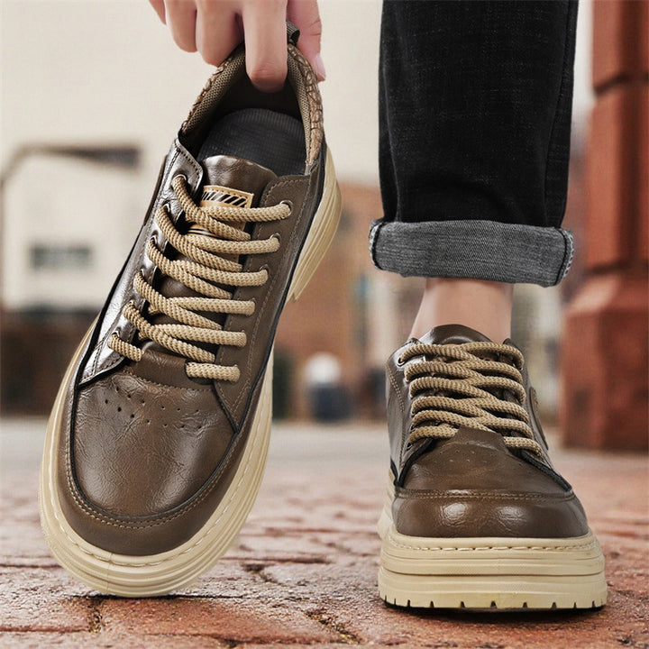 Men's robust platform leather sneakers with padded heel collar, pull tab, and grippy tread sole Mune Fashion