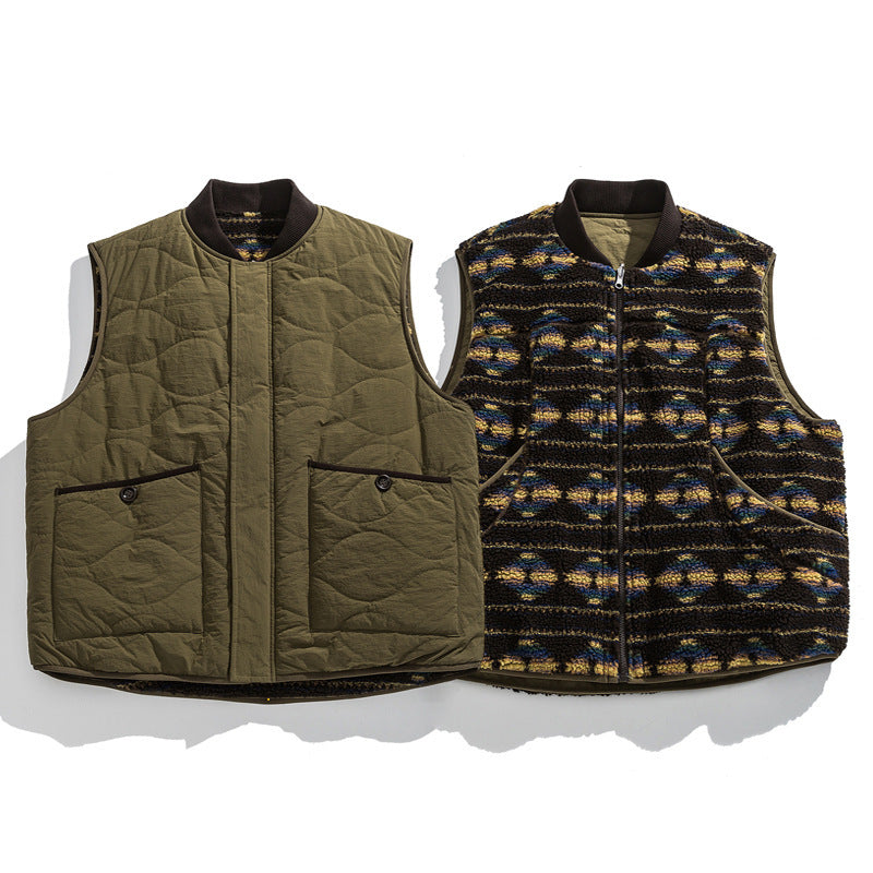 Unisex Reversible Quilted Vest with Jacquard Fleece and Patch Pockets Mune Fashion