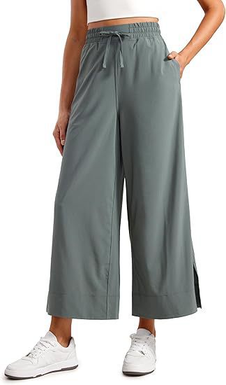 Women's wide culotte pants with elastic waistband, drawstring and side slits Mune Fashion