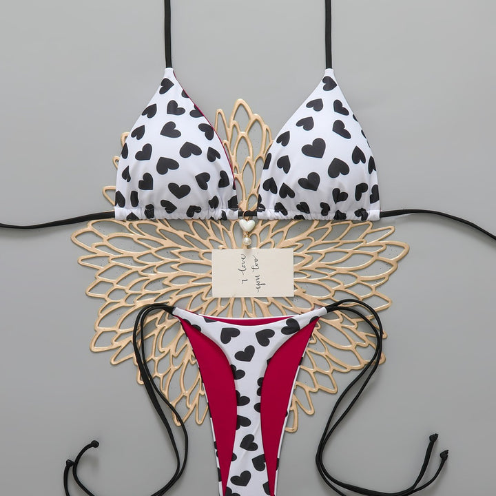 Women's Triangle Bikini with Hearts Mune Fashion