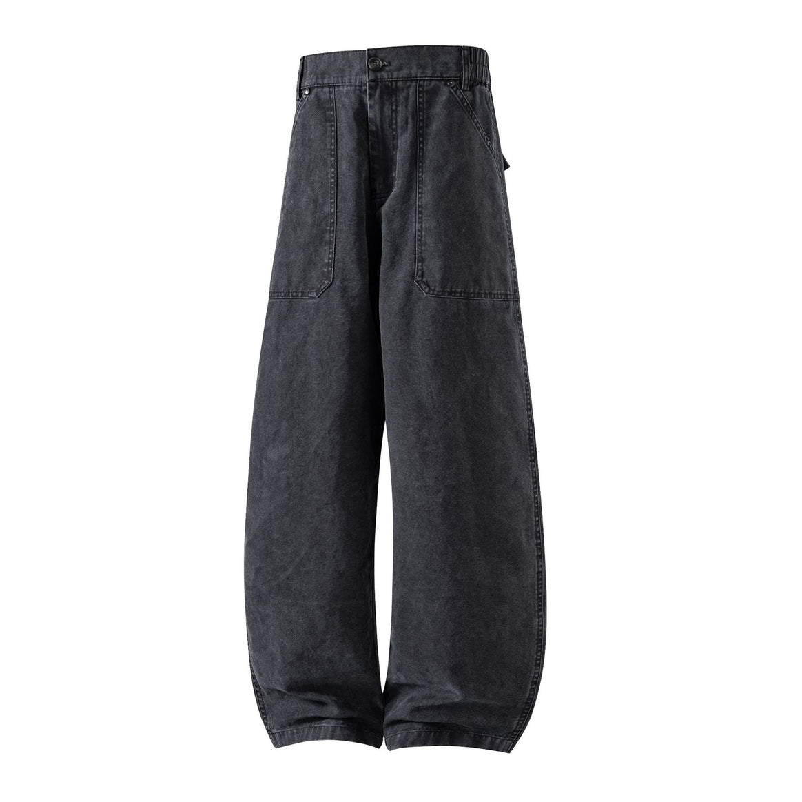 Women's Utility Denim Pants with High Waist, Extra Wide Leg and Patch Pockets Mune Fashion