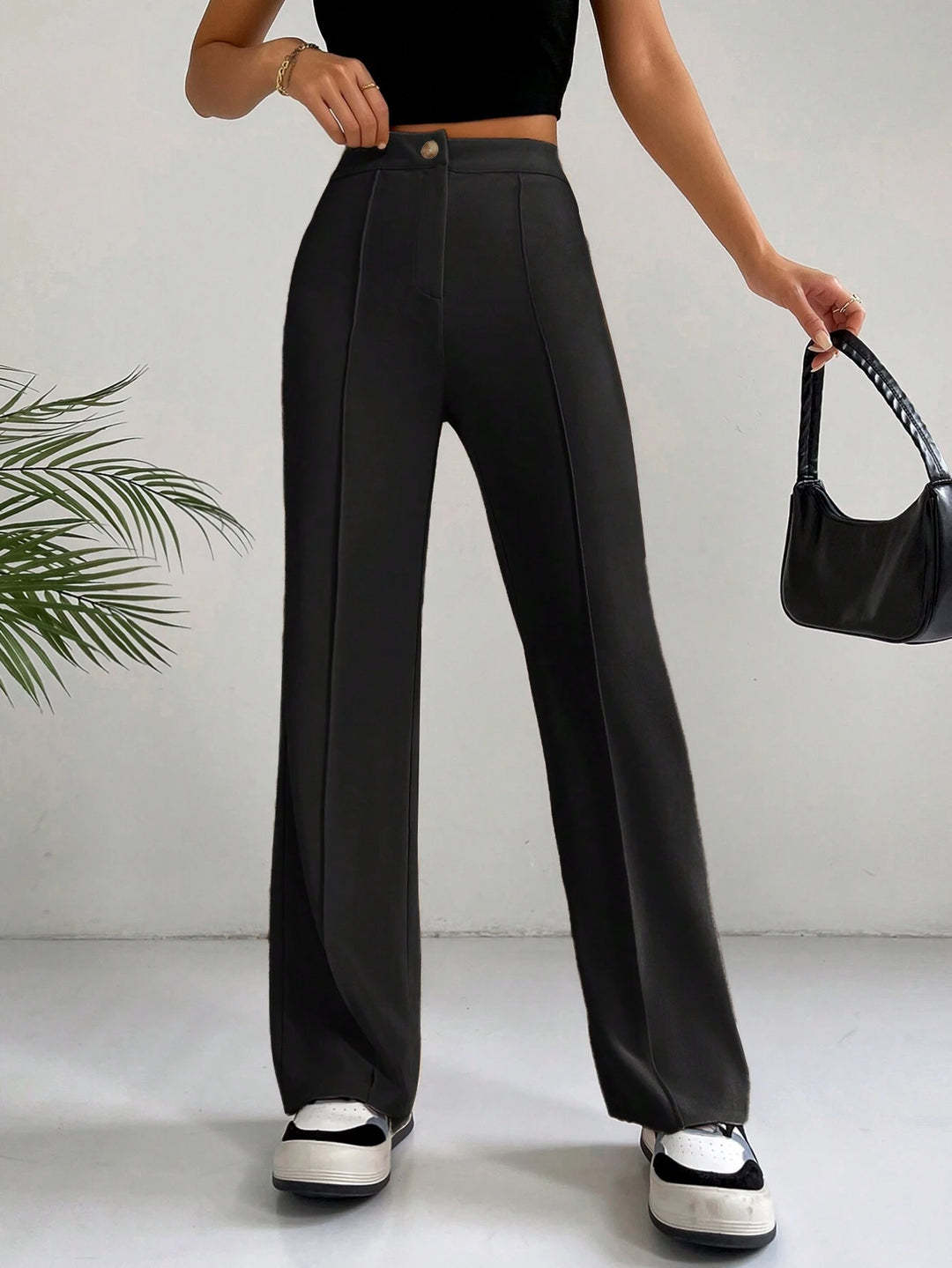 Women's High-Waisted Palazzo Pants with Crease and Wide Leg Drune