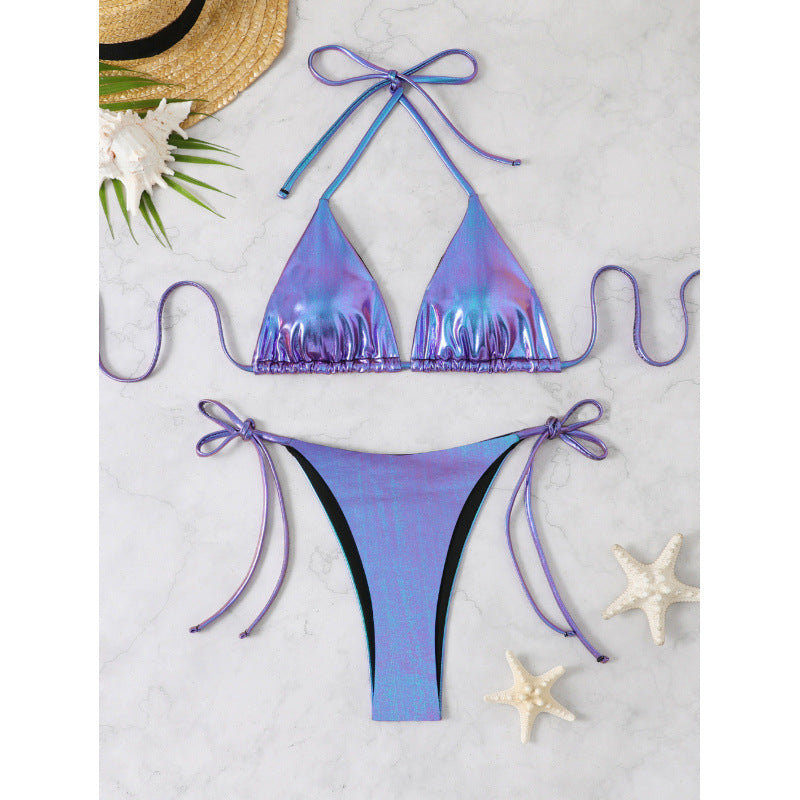 Women's bikini set with shimmering triangle top and high-waisted Mune Fashion