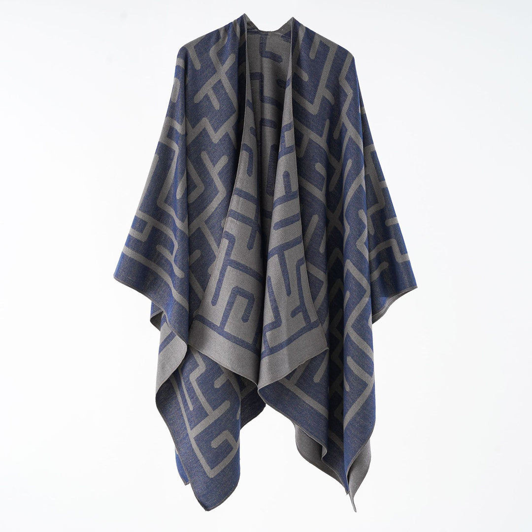 Women's Reversible Jacquard Cape Poncho in Oversize with Graphic Allover Pattern Mune Fashion