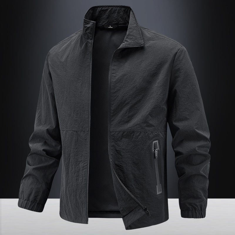 Men's Lightweight Technical Transition Jacket with Stand-Up Collar, Breathable Mesh Lining, and Water-Repellent Zipper Pockets Mune Fashion