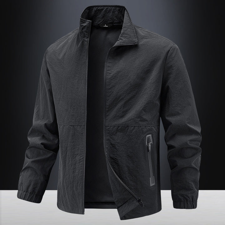 Men's Lightweight Technical Transition Jacket with Stand-Up Collar, Breathable Mesh Lining, and Water-Repellent Zipper Pockets Mune Fashion