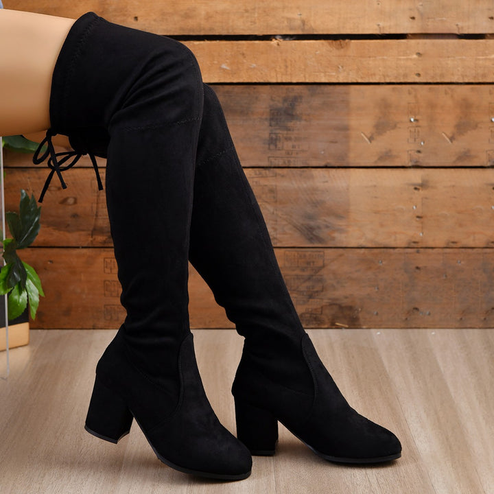 Women Stretch Overknee Boots with Elastic Shaft and Medium Block Heel Mune Fashion