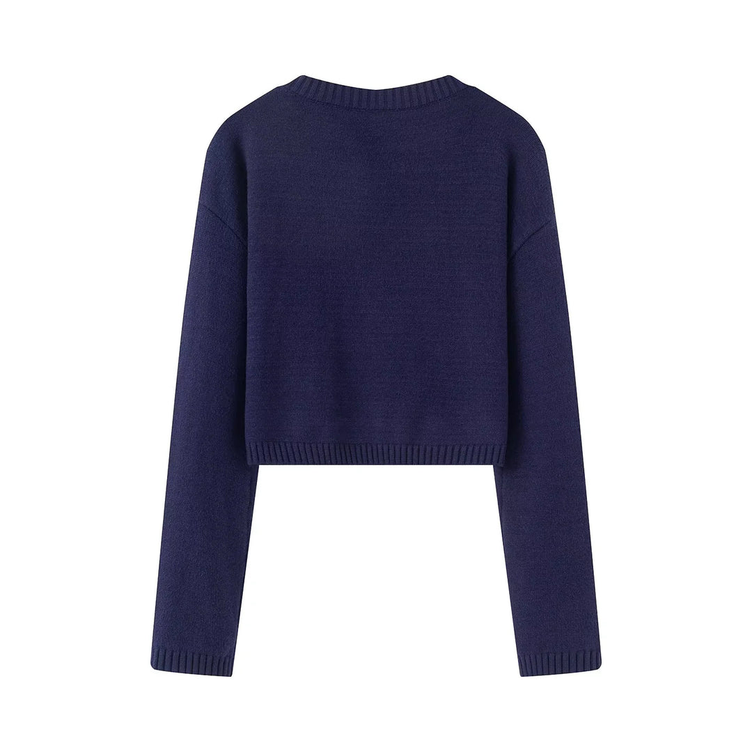 Women's short cut knitted sweater with intarsia bow motif Mune Fashion