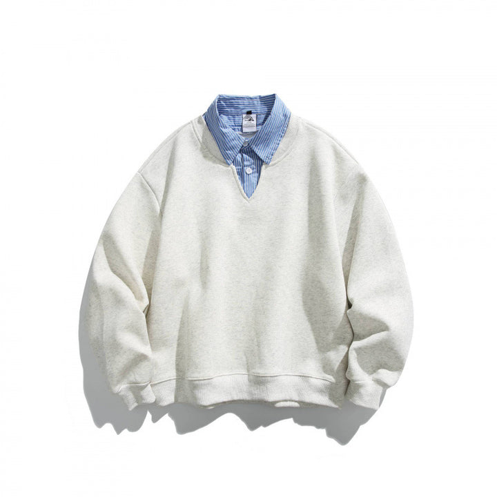 Men's Oversized Sweatshirt with Inserted Shirt Collar and V-Neck Mune Fashion