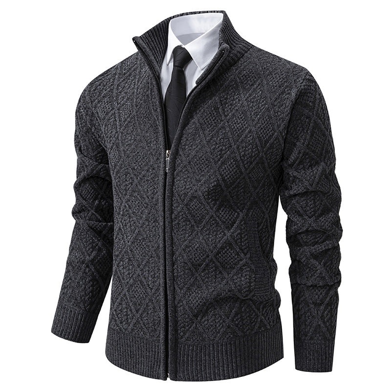 Men's knit zip jacket with diamond pattern, stand-up collar and full zip Mune Fashion